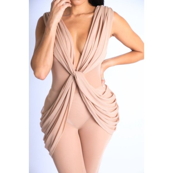 Women's Jumpsuit Sleeveless Lightweight Draped Mesh Jumpsuit Party Club Sexy - Picture 2 of 10